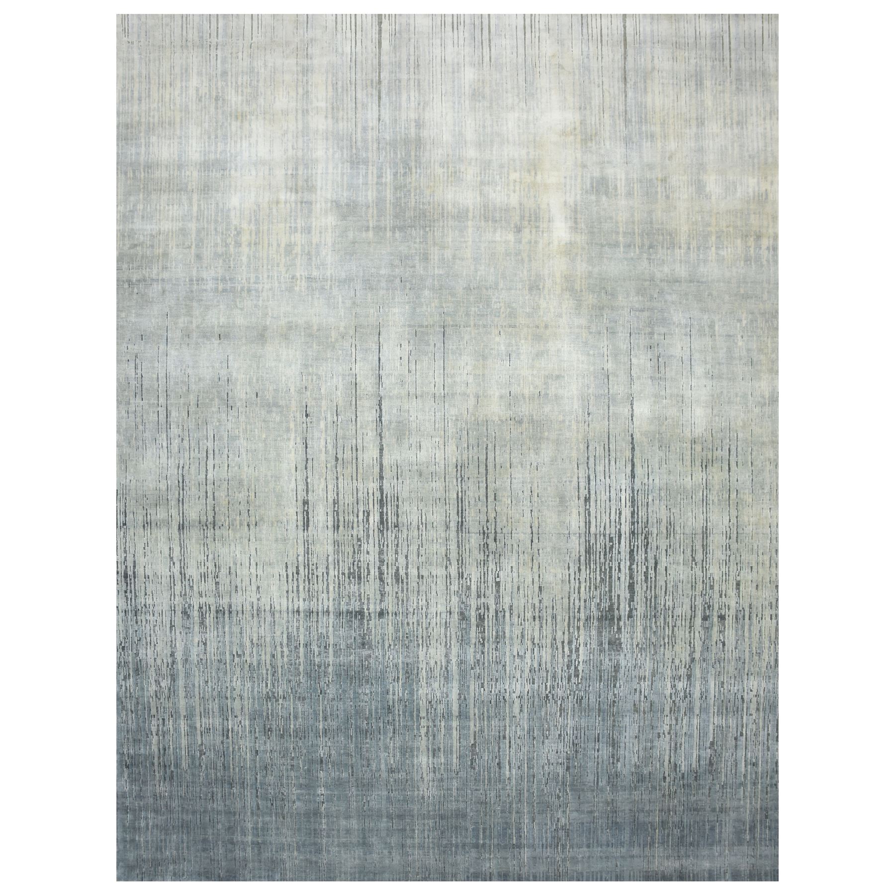 12'1"x15'1" Shades of Gray, Vertical Ombre Design, Densely Woven, Hand Knotted, Soft Wool, XL, Oversized, Oriental Rug 